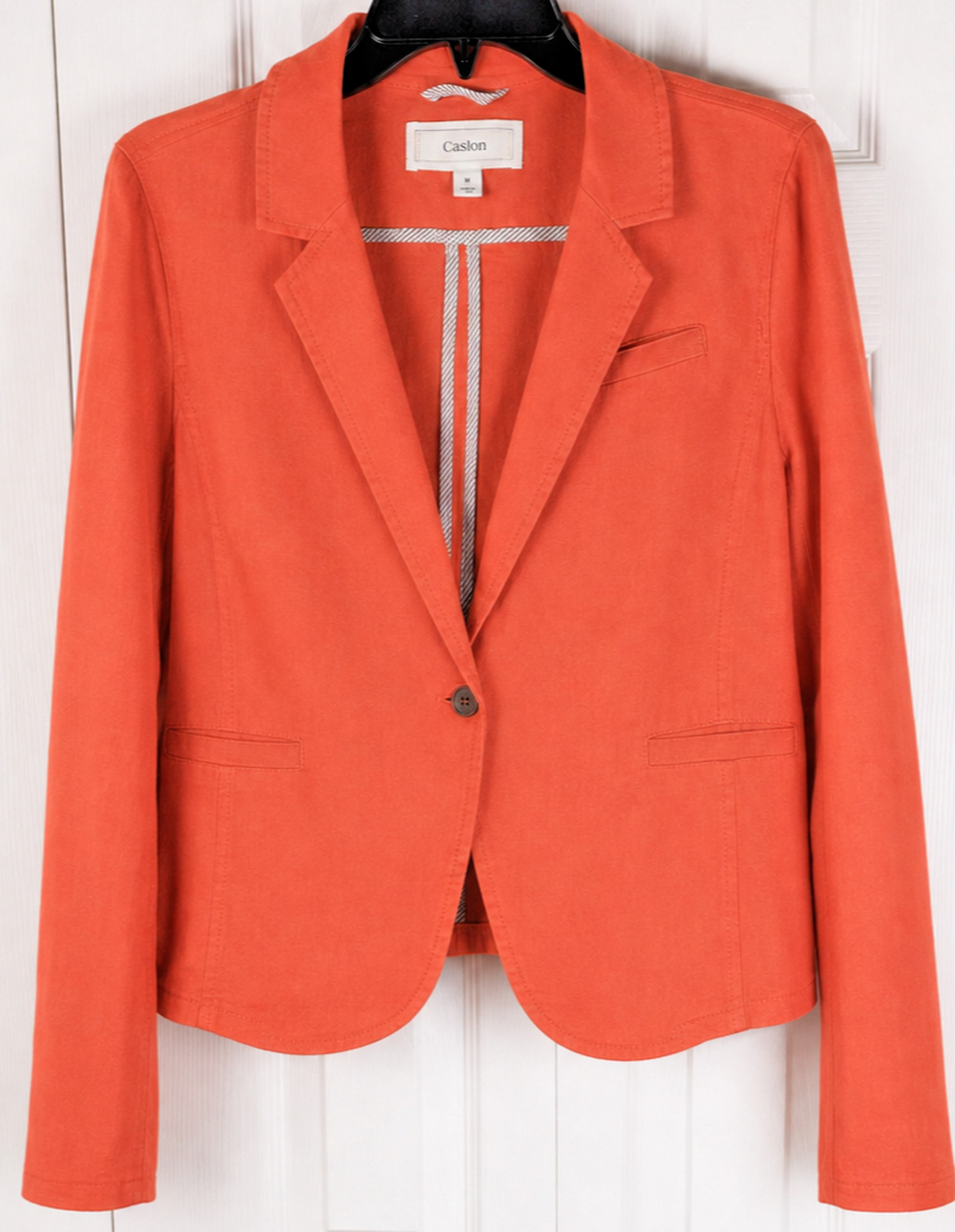 Caslon Linen Blazer Womens Medium Orange Work One Button Lightweight Career